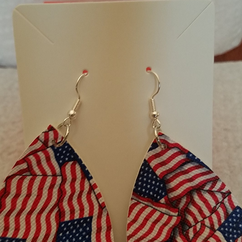American Flag Faux Leather Earrings - Picture 2 of 3